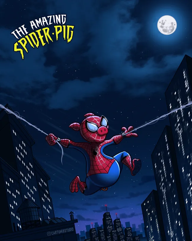 Etapa 5: arte final The Amazing Spider-Pig com render completo